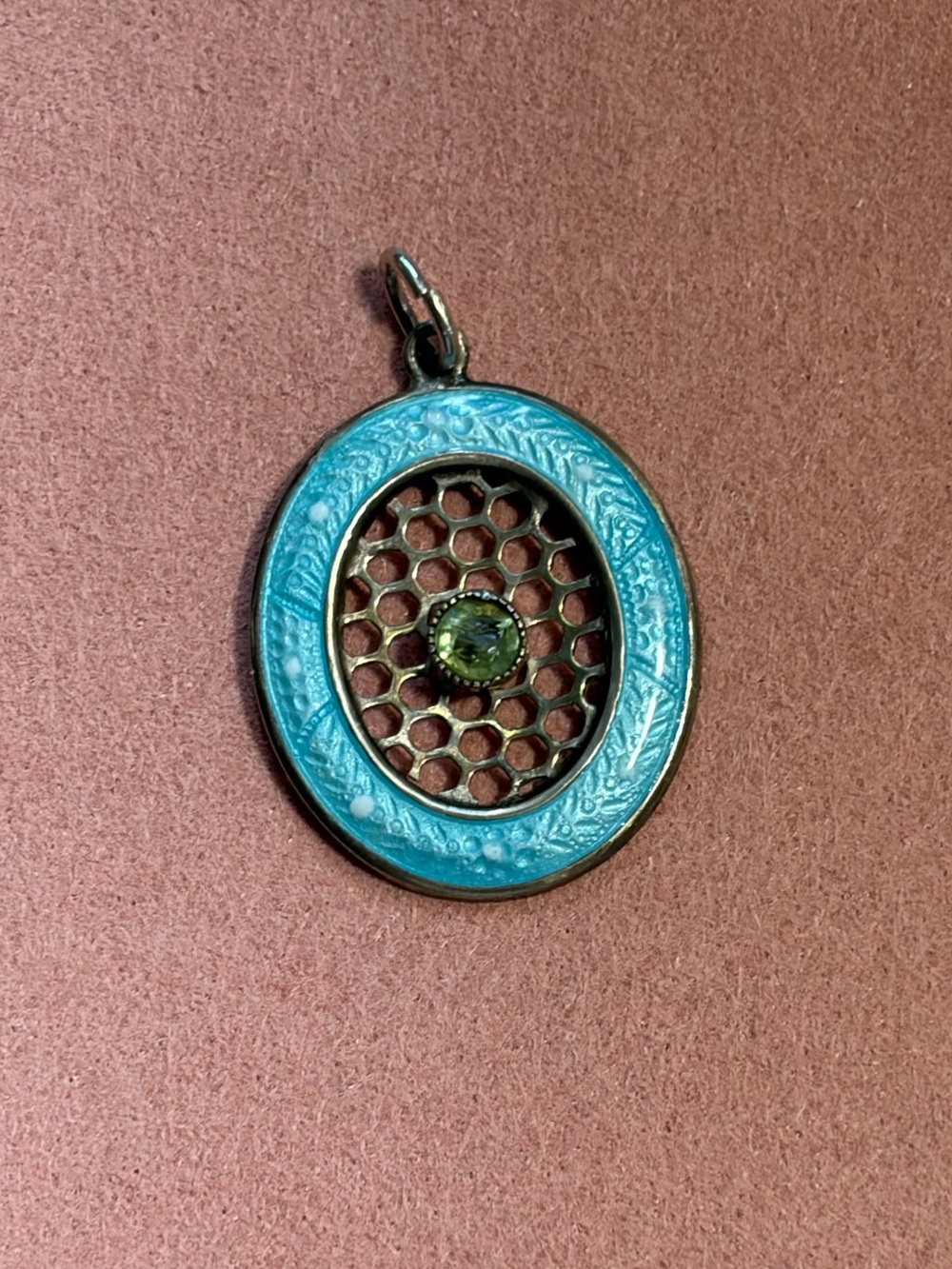 Art Deco Sterling Silver Light Blue Guilloche Enamel, Glass CabochonOval pendant - Picture 1 of 9
